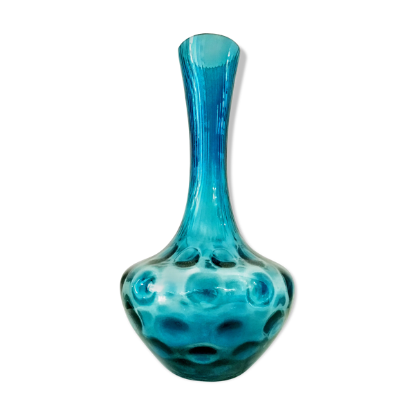 Vase verre bleu design Italien vintage 1970 | Selency