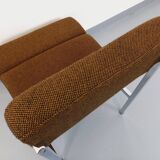 Vintage modernist armchair in wool fabric and chrome metal