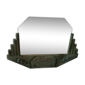 Miroir, art déco, bois, patine kaki, miroir biseauté