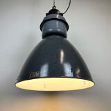 Large Grey Enamel Industrial Factory Lamp from Elektrosvit, 1960s