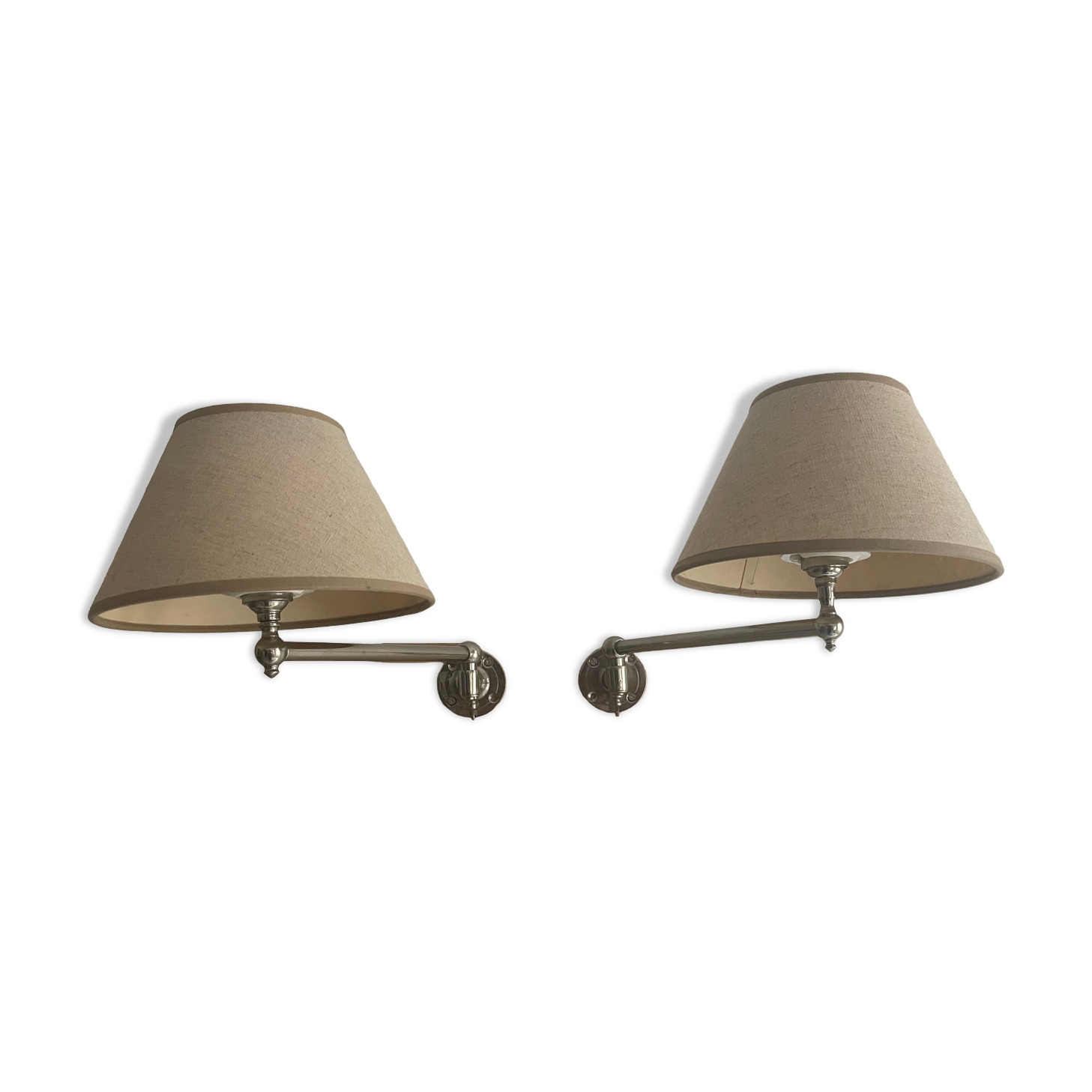 Pair of vintage, Art Deco chrome and beige adjustable wall lamps