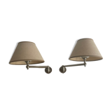 Pair of vintage, Art Deco chrome and beige adjustable wall lamps