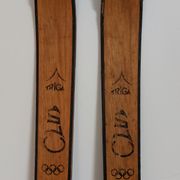 Old pair of vintage wooden skis Triga Club 185 cm