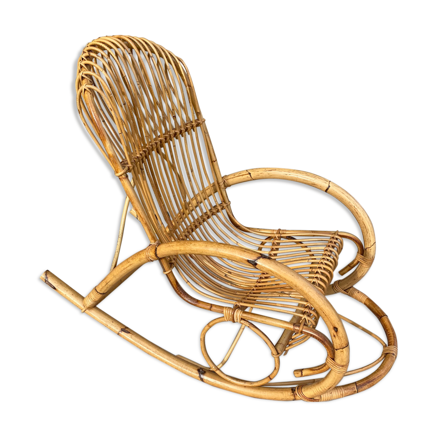 Rocking-chair in rattan circa 1960