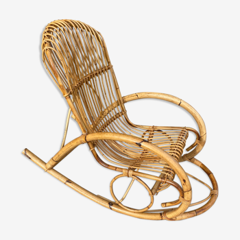 Rocking-chair en rotin vers 1960