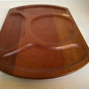 Pair of wooden snack meal trays with compartments.