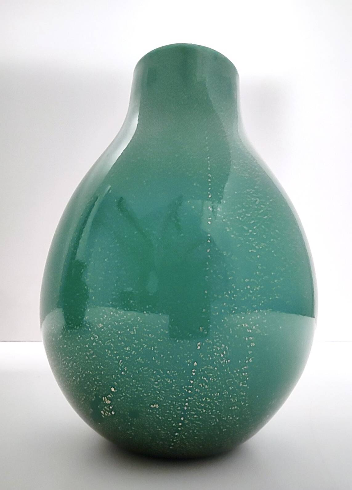 Green Cased Alga Glass Vase with Gold Leaf by Tomaso Buzzi for Venini
