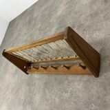 Vintage wooden wall coat rack with 6 chalet-style hooks