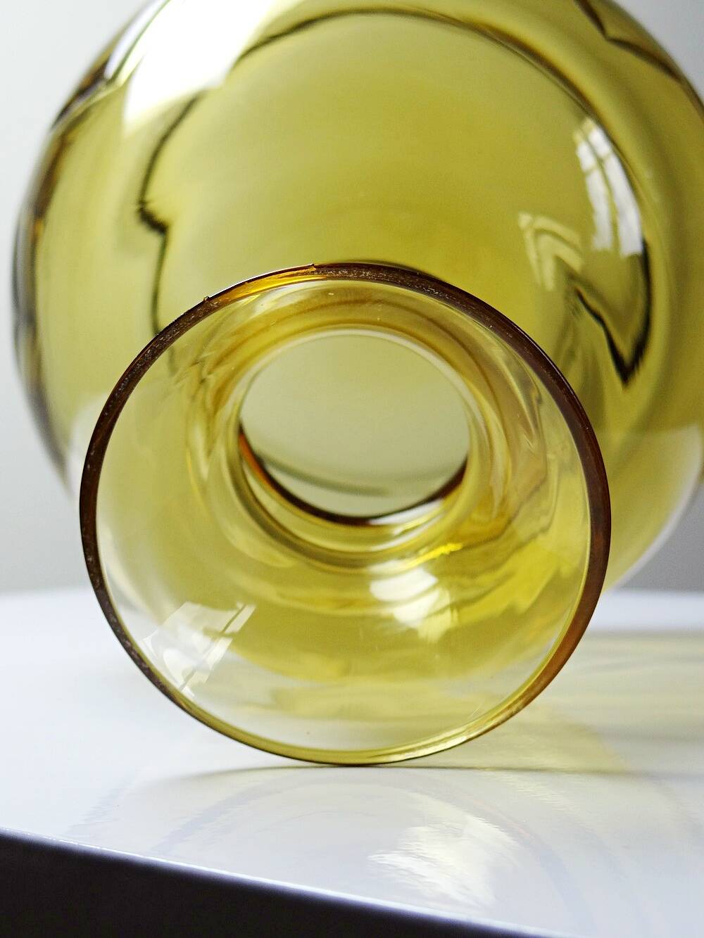 Vintage/antique Czech Amber Chiseled Blown Glass Decanter