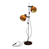 Adjustable double floor lamp in "Space Age" style, Hungarian from the 1970s, in orange and chrome brown.
