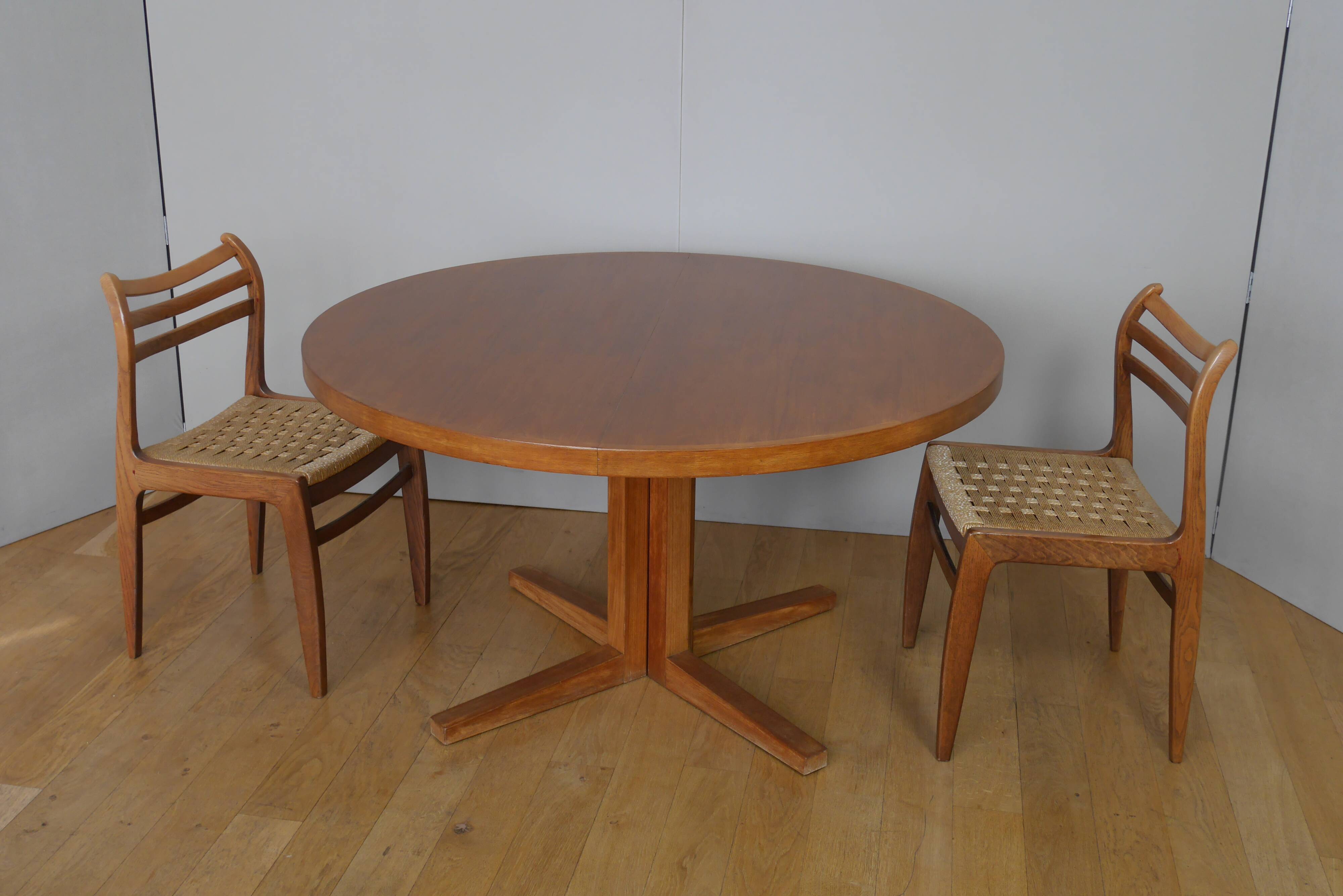 Round table with 2 teak extensions by J. Mortensen, Scandinavian edition Heltborg
