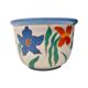 Pot de fleurs en poterie d'atelier fait main - Décoration en relief colorée, signé