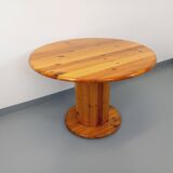 Vintage Scandinavian round pine dining table from the 60s 70s