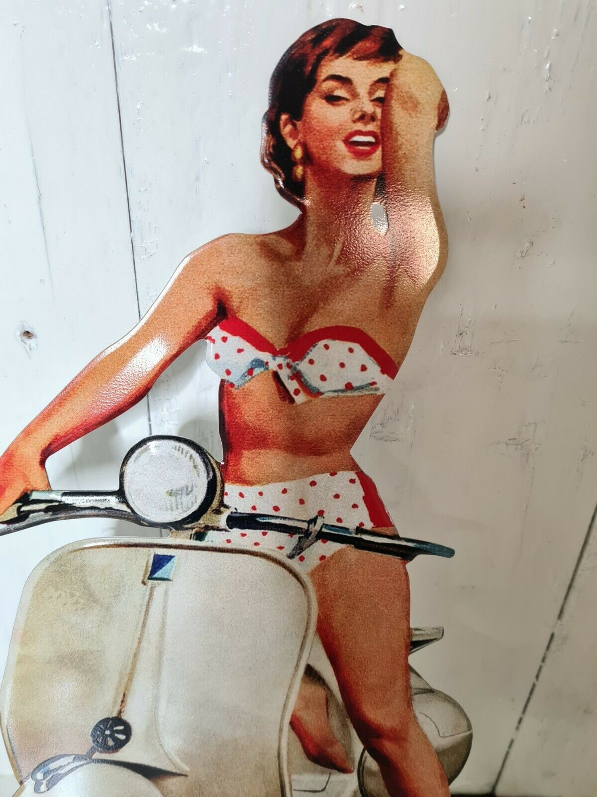 1955 vespa plate advertising plate with pin up