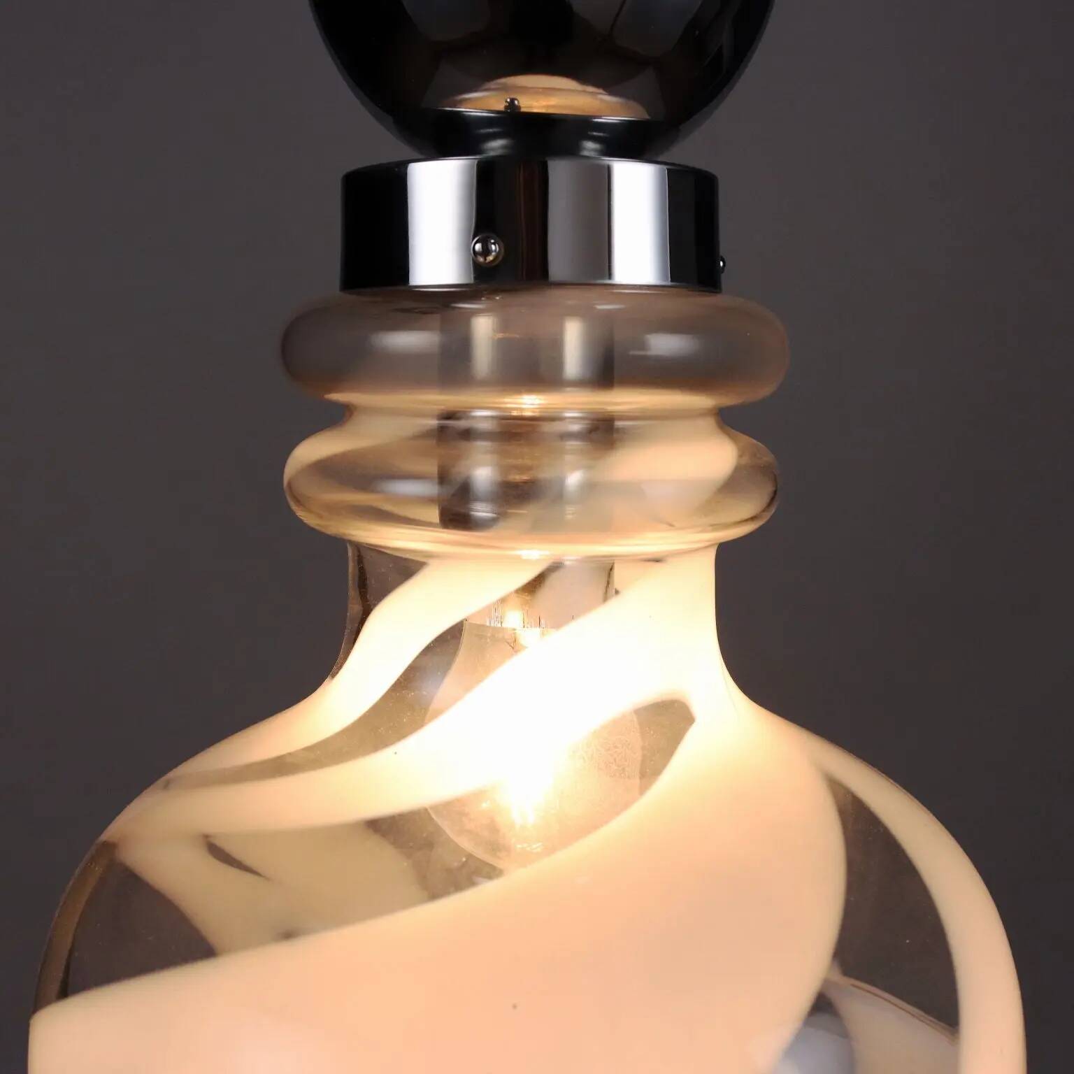 1970s vintage suspension in glass and metal, Italy