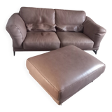 2-seater leather sofa and ottoman
