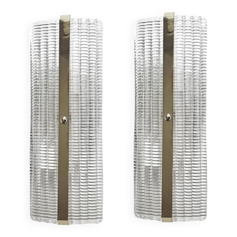 Modern Rectangular Murano Glass Wall Sconce Set with Chrome Finish