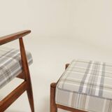 Ensemble vintage fauteuil et repose-pieds Tartan Royal Design Mid Century Style