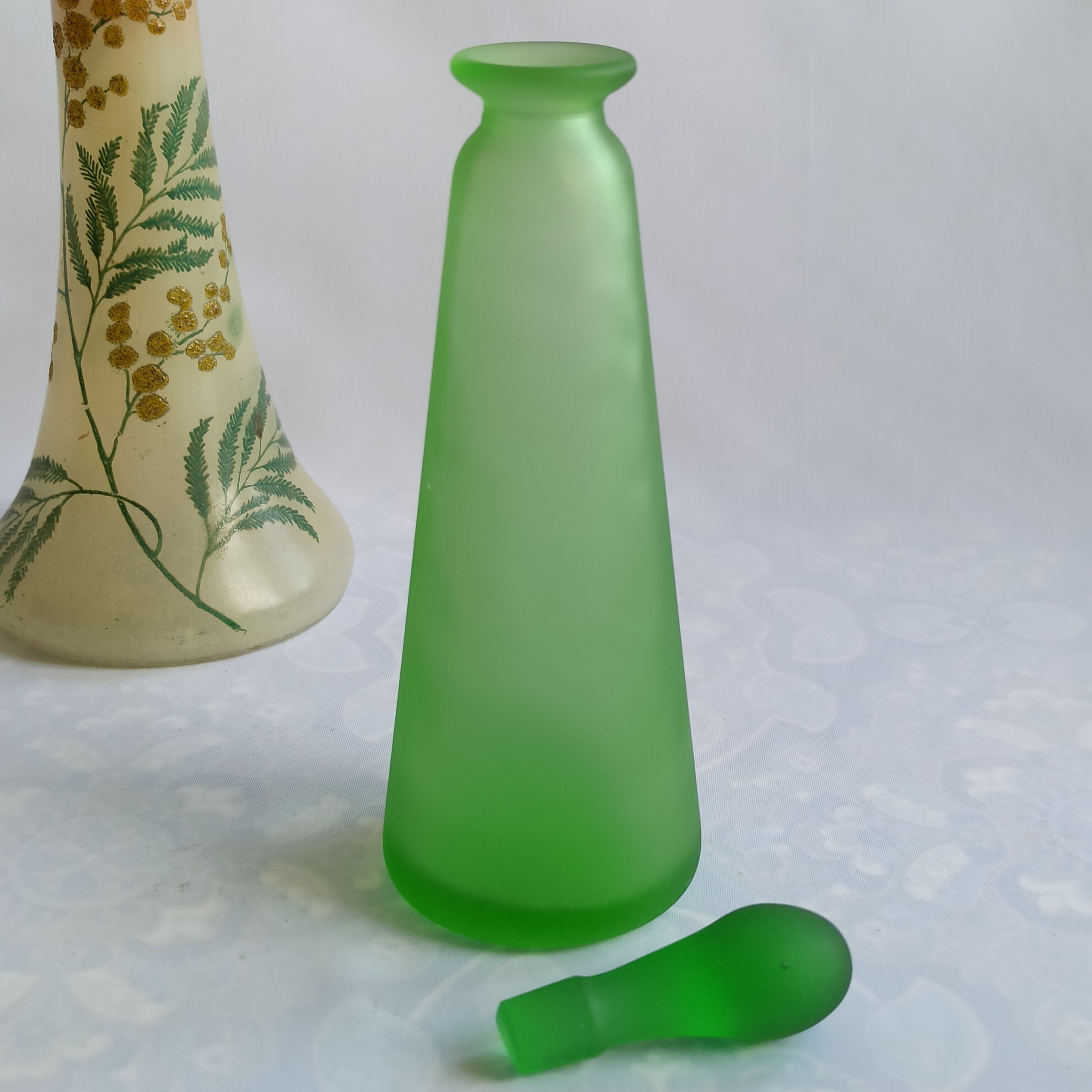 Vintage green satin blown glass bottle