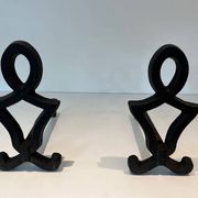 Pair of Cast Iron Chenets with Figurative Anthropomorphic Silhouette, by Raymon