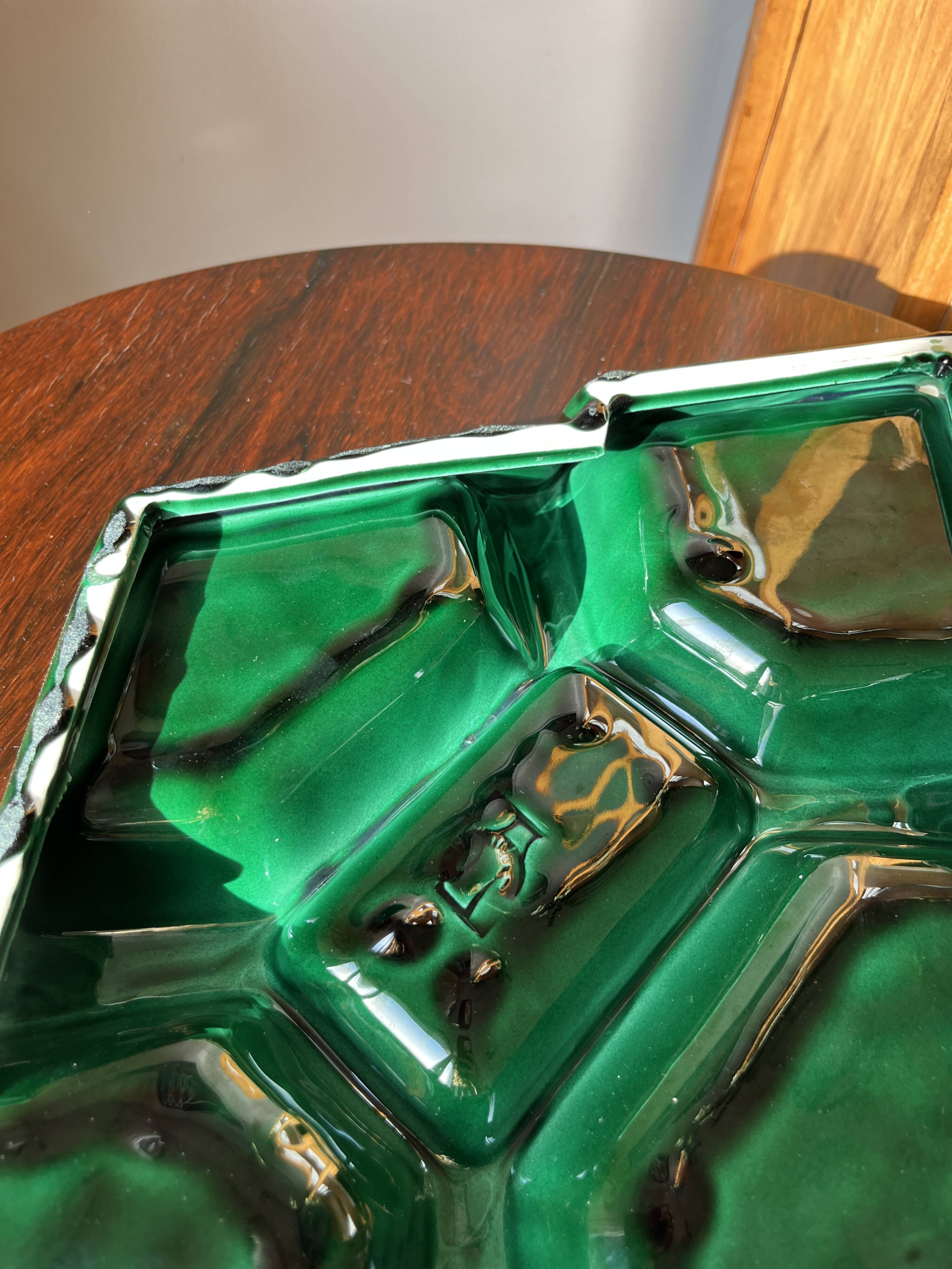 Compartmented dish VALLAURIS J-M Faux Barbotine diamond-shaped earthenware 60s