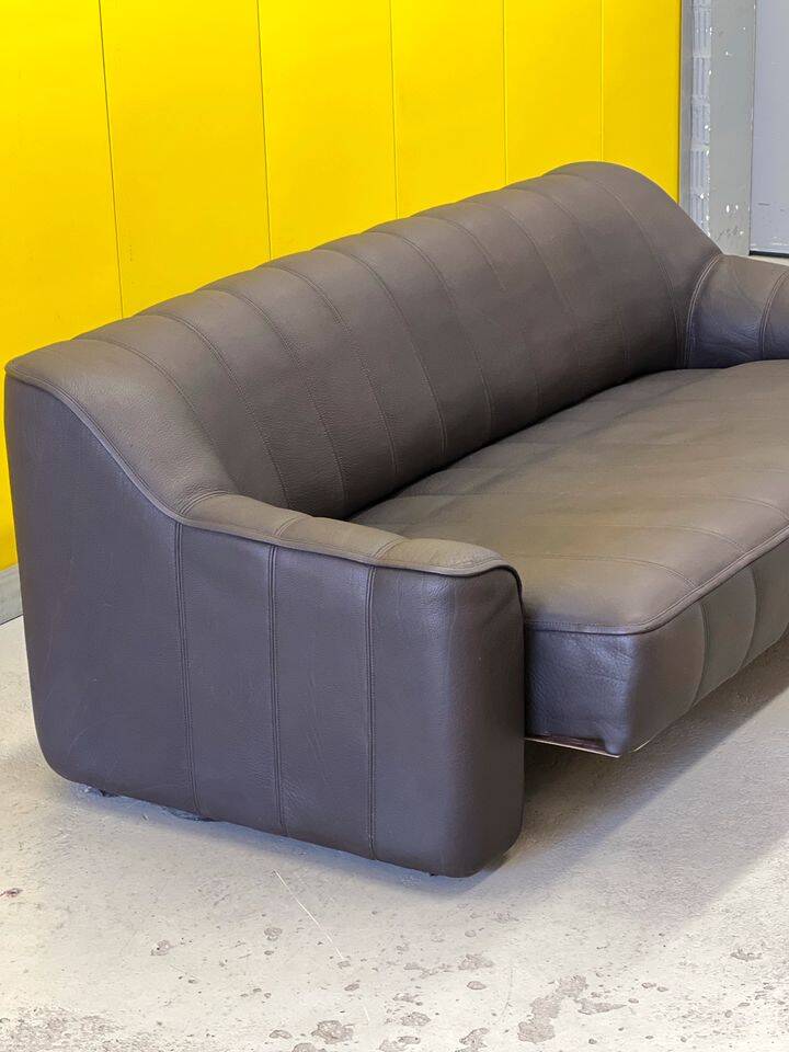 Black leather 3-seater sofa by De Side, from 1970's model 44