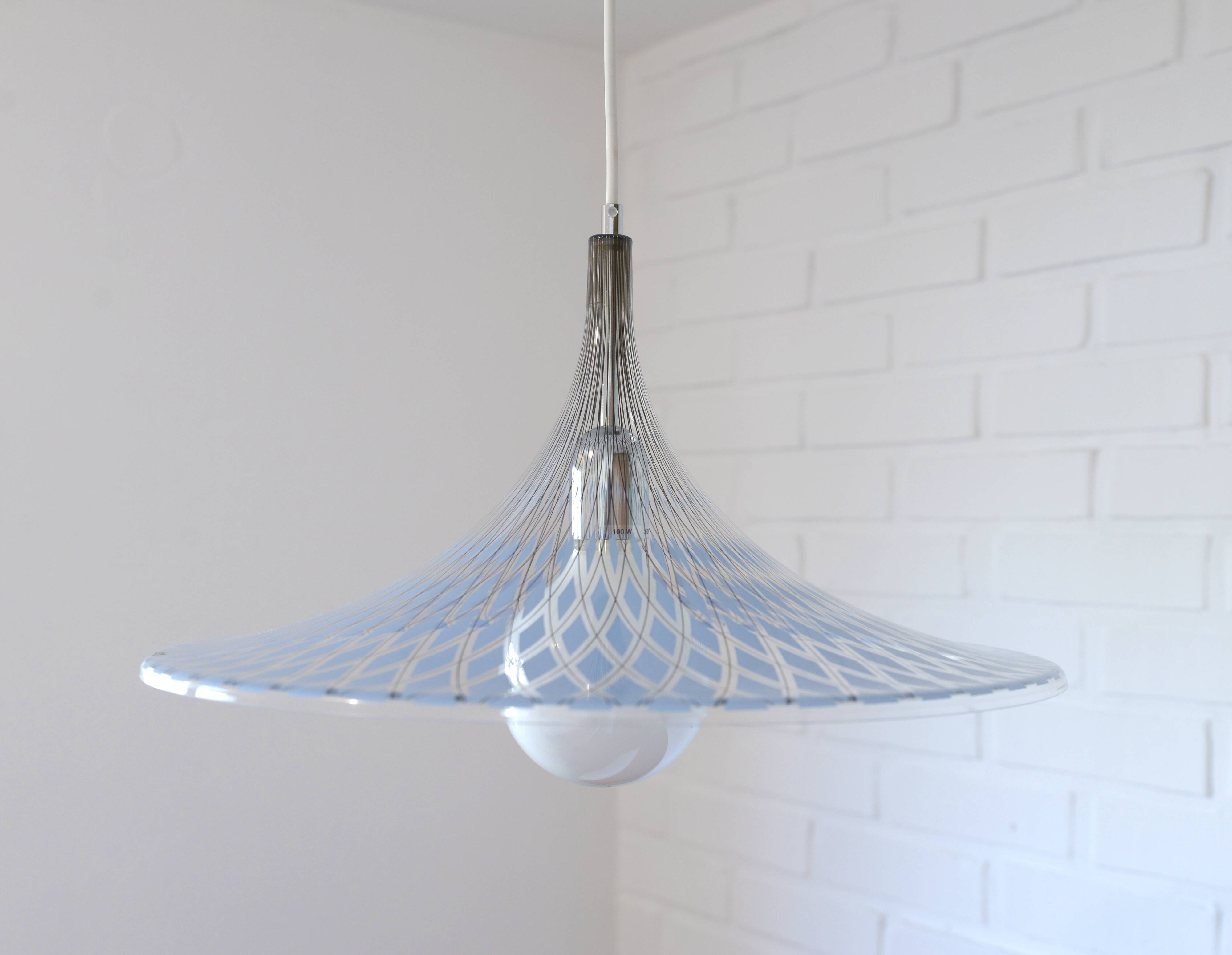 Vintage Trumpet Pendant Lamp Meblo Blue Plastic Hanging Light 1970's