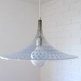 Vintage Trumpet Pendant Lamp Meblo Blue Plastic Hanging Light 1970's