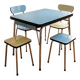 Vintage set from the 60s/70s: table, chairs, and marbled Formica stools.