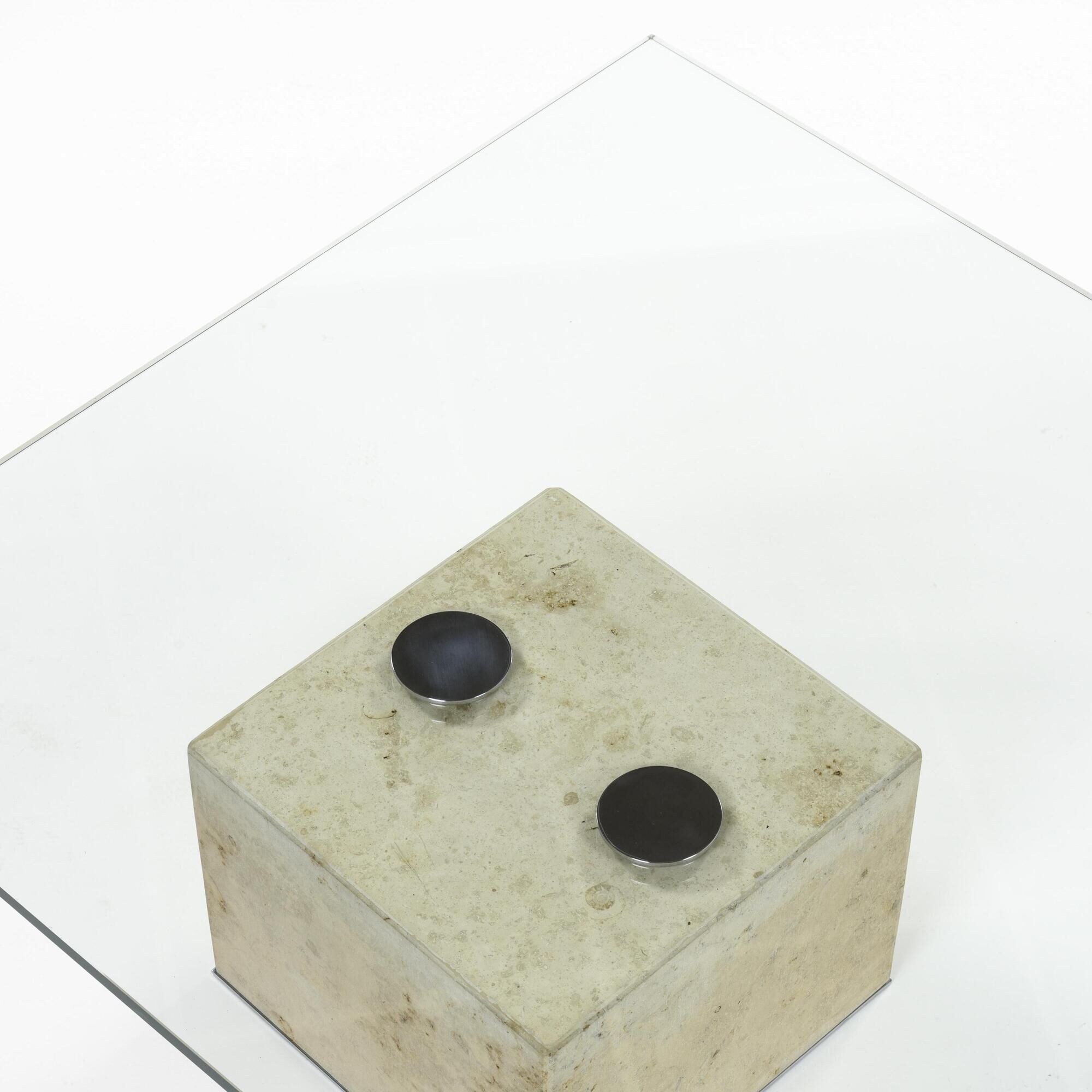 Sergio and Giorgio Saporiti, table with thick glass top, 1970