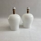 White Swirl Murano Glass Table Lamps 1970s Hollywood Regency Minimalism bed