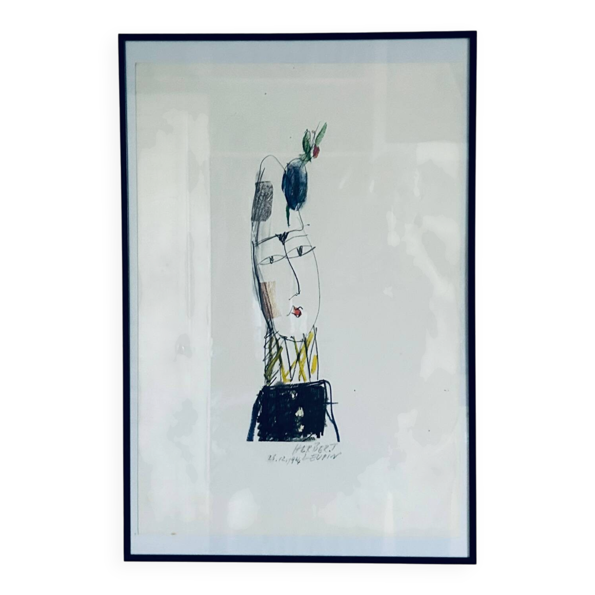 Lithographie originale « Clown Blanc » d'Herbert Leupin, 1964