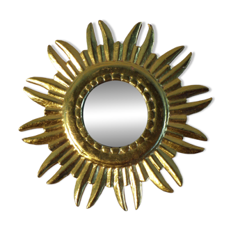 Miroir soleil en bois doré 1960 Ø29cm