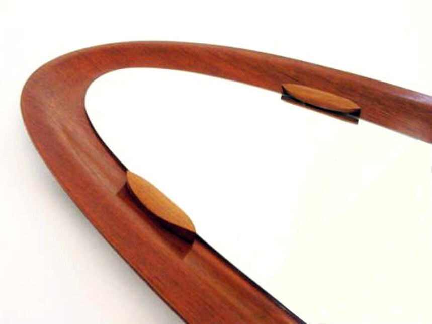 Design mirror with frame in teak, 50s - 140x30cm