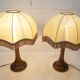 Pair of 1930s Art Deco bedside lamps with fringes, solid wood legs 52cm
