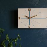 Vintage formica clock silent rectangular wall clock "Blue wood flash"