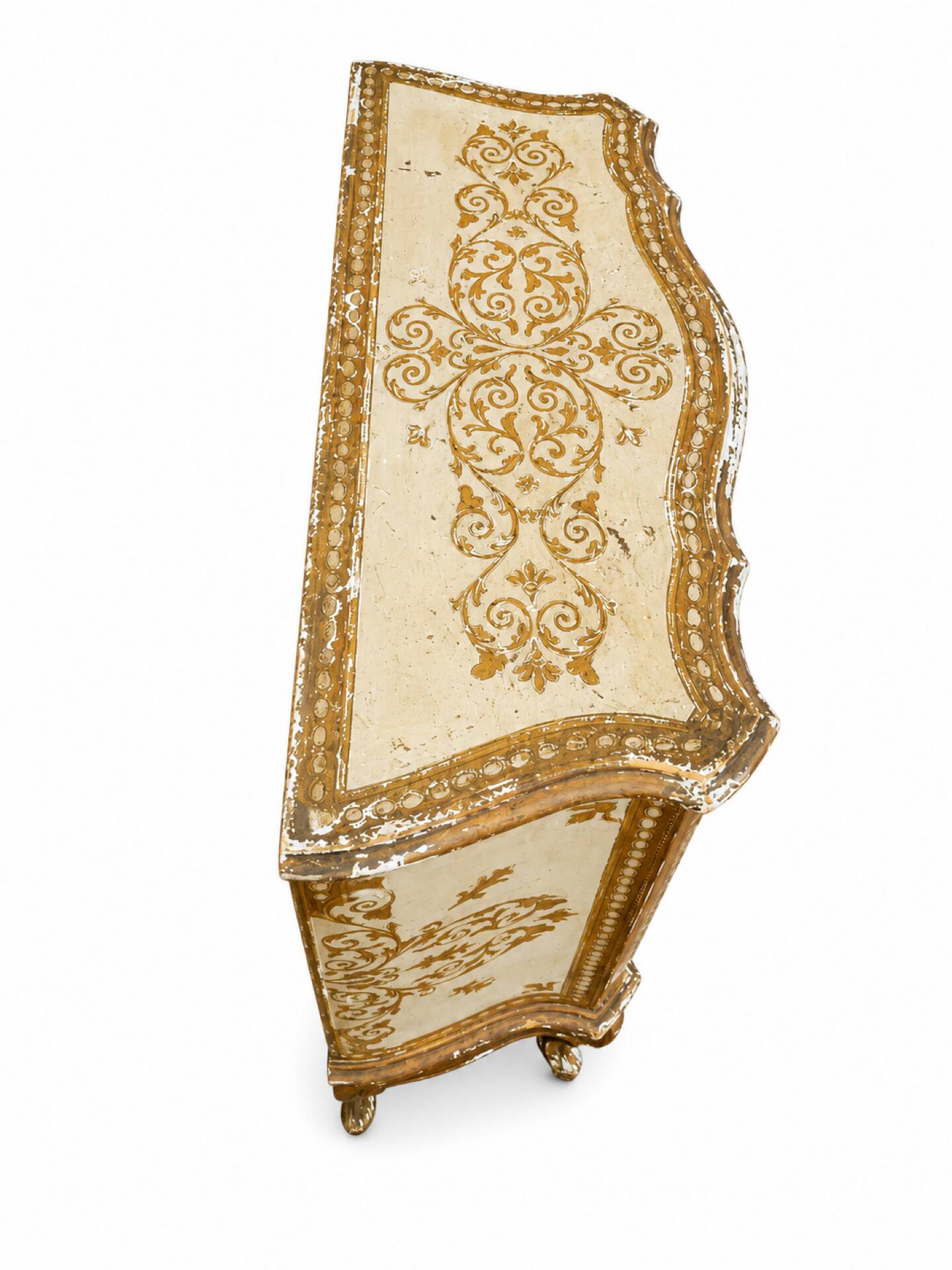 Commode Arbalète 3 tiroirs bois doré style Renaissance Italienne