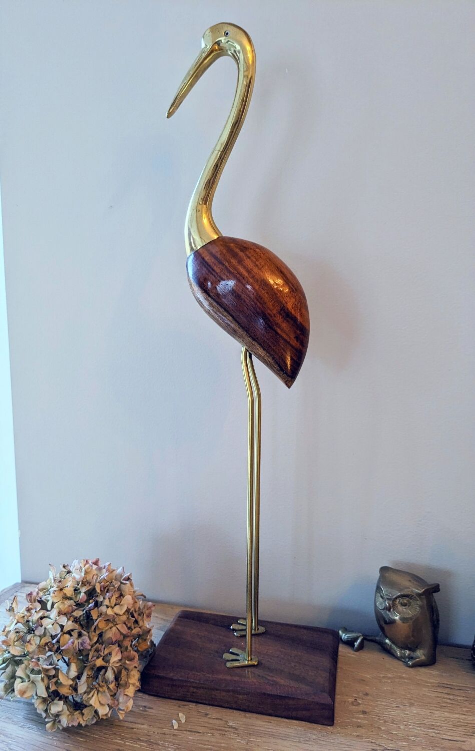 Blue heron of the 60s-70s in brass and rosewood and teak