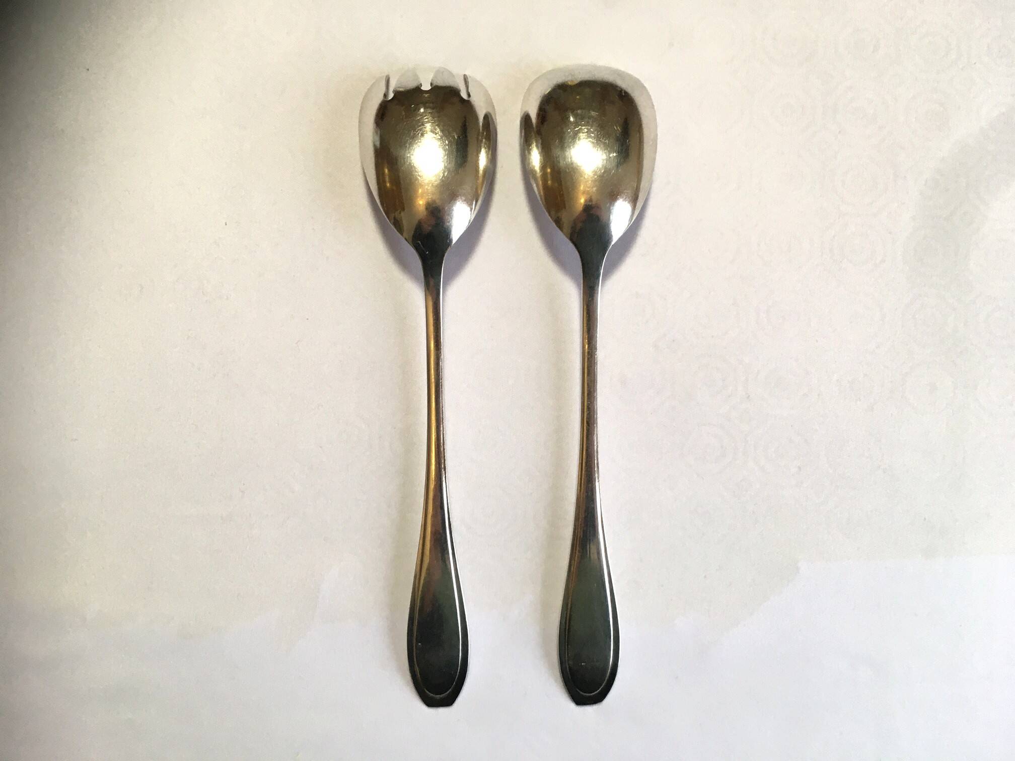 Pair of Art Deco style silver plated salad servers