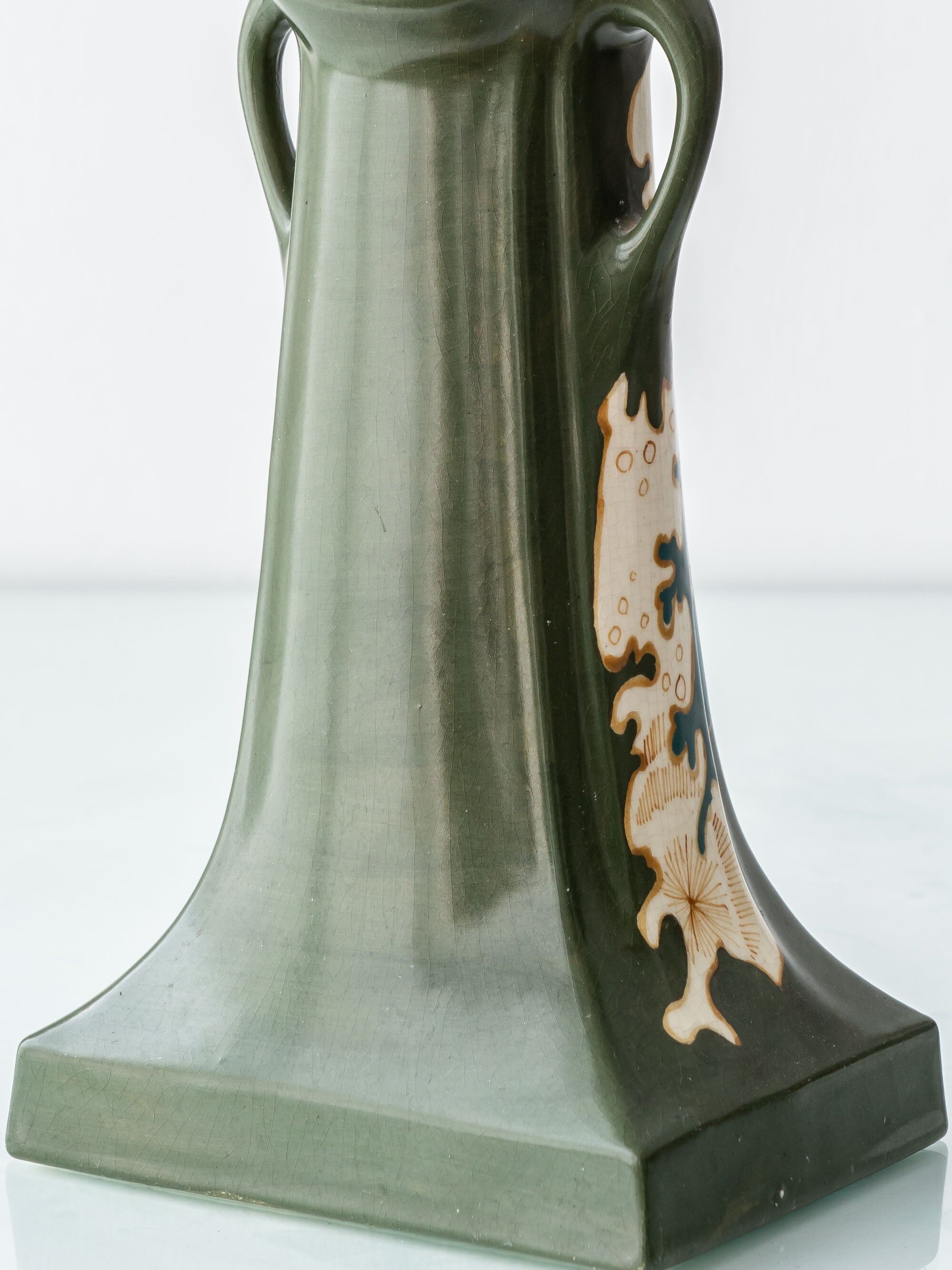 Pair of Dutch Art Nouveau Ceramic Table Lamps, circa 1915, with New Ochre Linen Shades