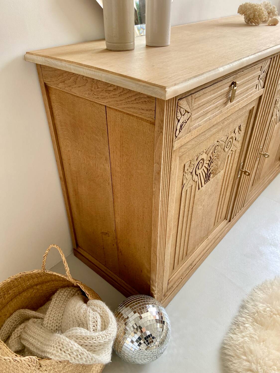 Grand buffet Art Déco en chêne massif - Enfilade vintage