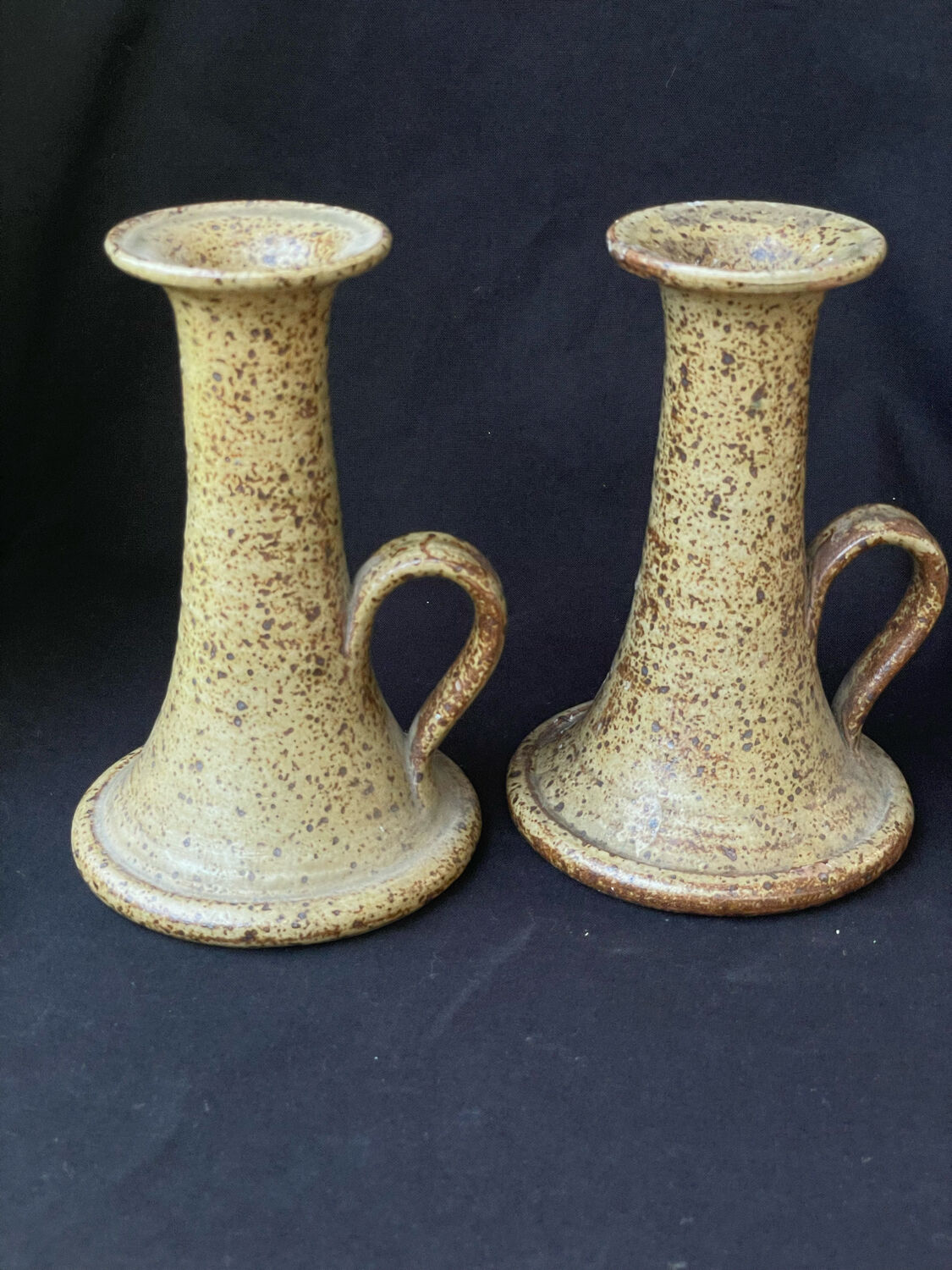 Pair of speckled stoneware candlesticks from the 70s