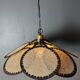 Lampe suspendue en macramé avec ventilateur uchiwa en fibre de rotin, années 1970.