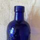 Vintage cobalt blue bottle 80's floral decoration garlands in relief