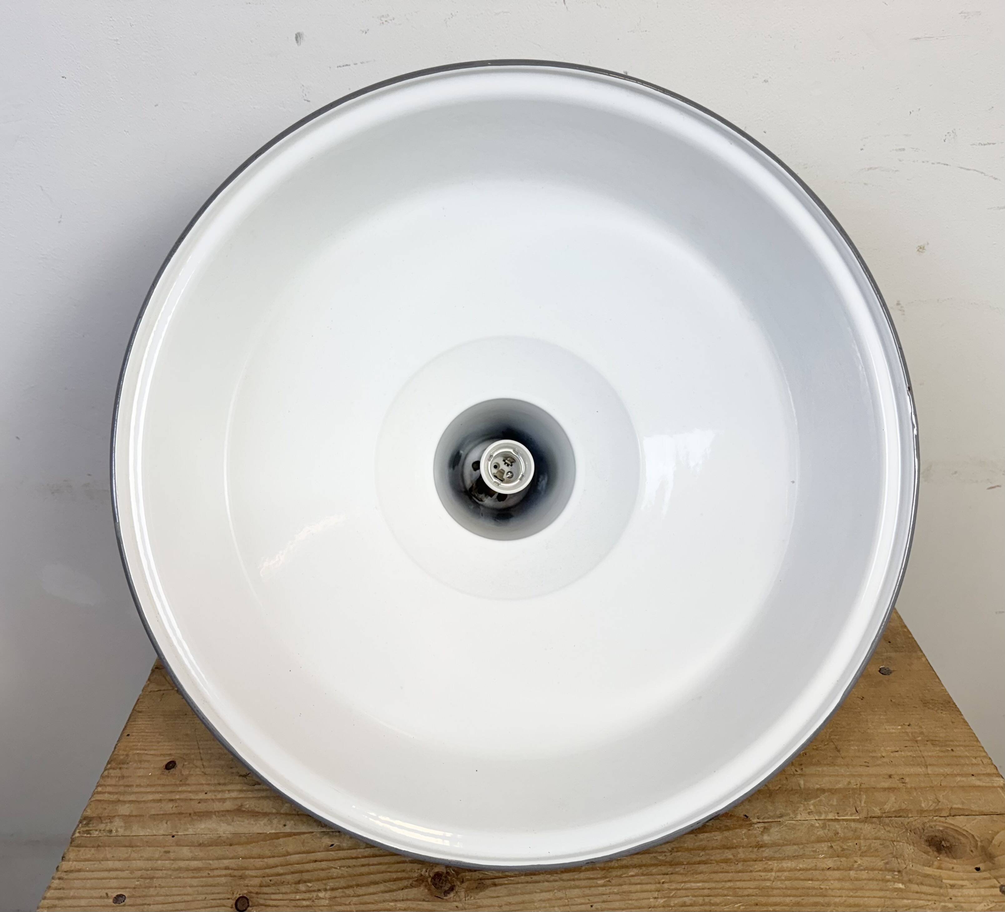 Large Industrial British Grey Enamel Pendant Lamp from Benjamin, 1960s