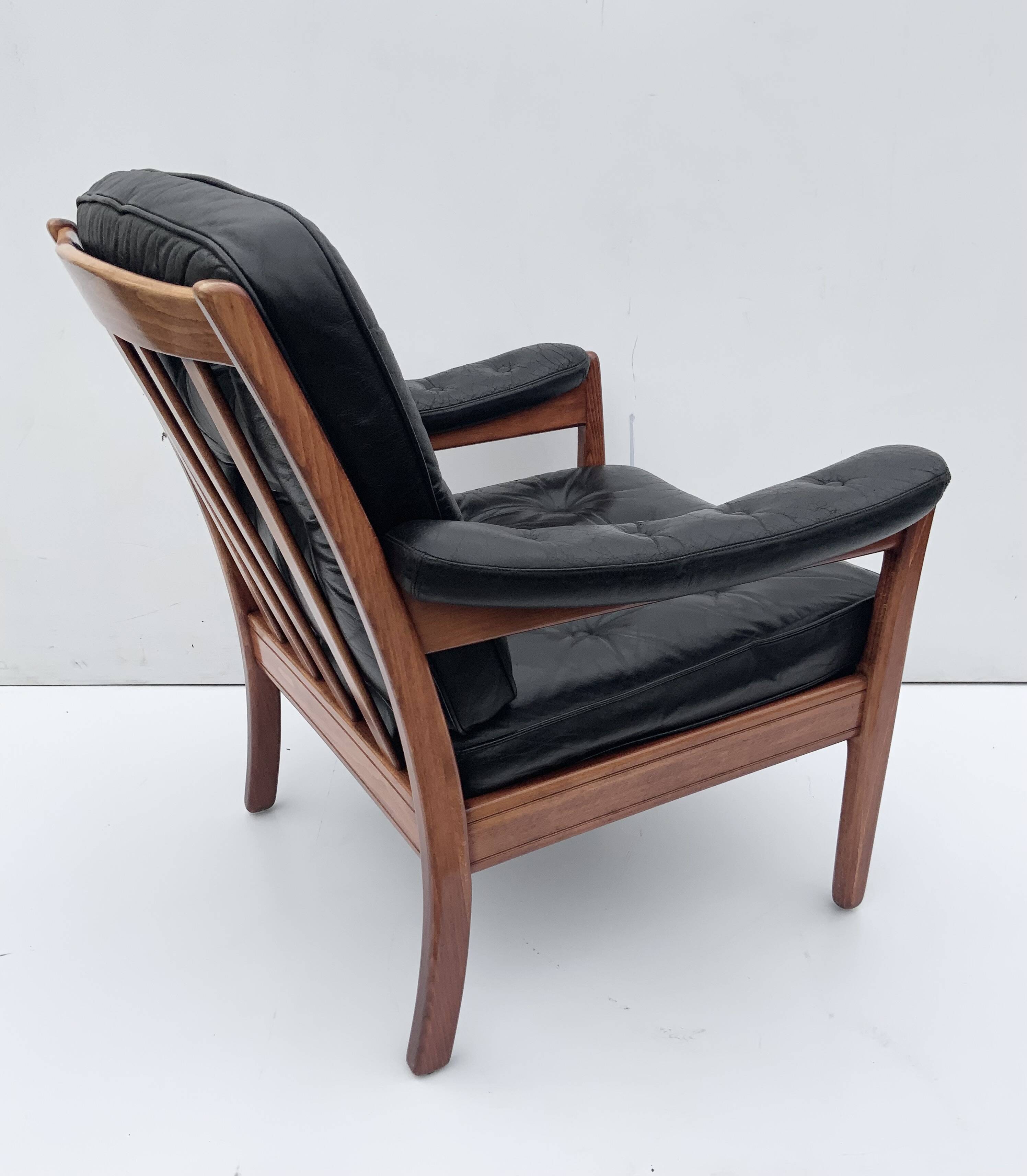 Vintage black leather lounge chair by gote mobler 1970s