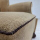 1950s, Danish relax chair, furniture velour with patina, oak wood legs.