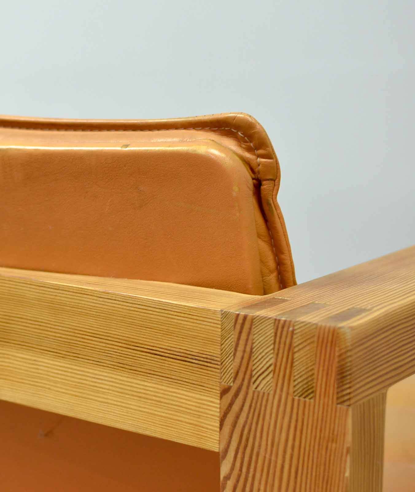 Ate van Apeldoorn Dutch Design Cognac Leather Cubic Pinewood Side Chair 70s