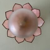 Vintage pink mother-of-pearl wall lamp with frosted glass globe
