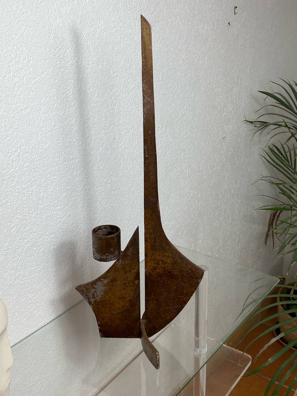 Large brutalist wrought iron chandelier, 1970s